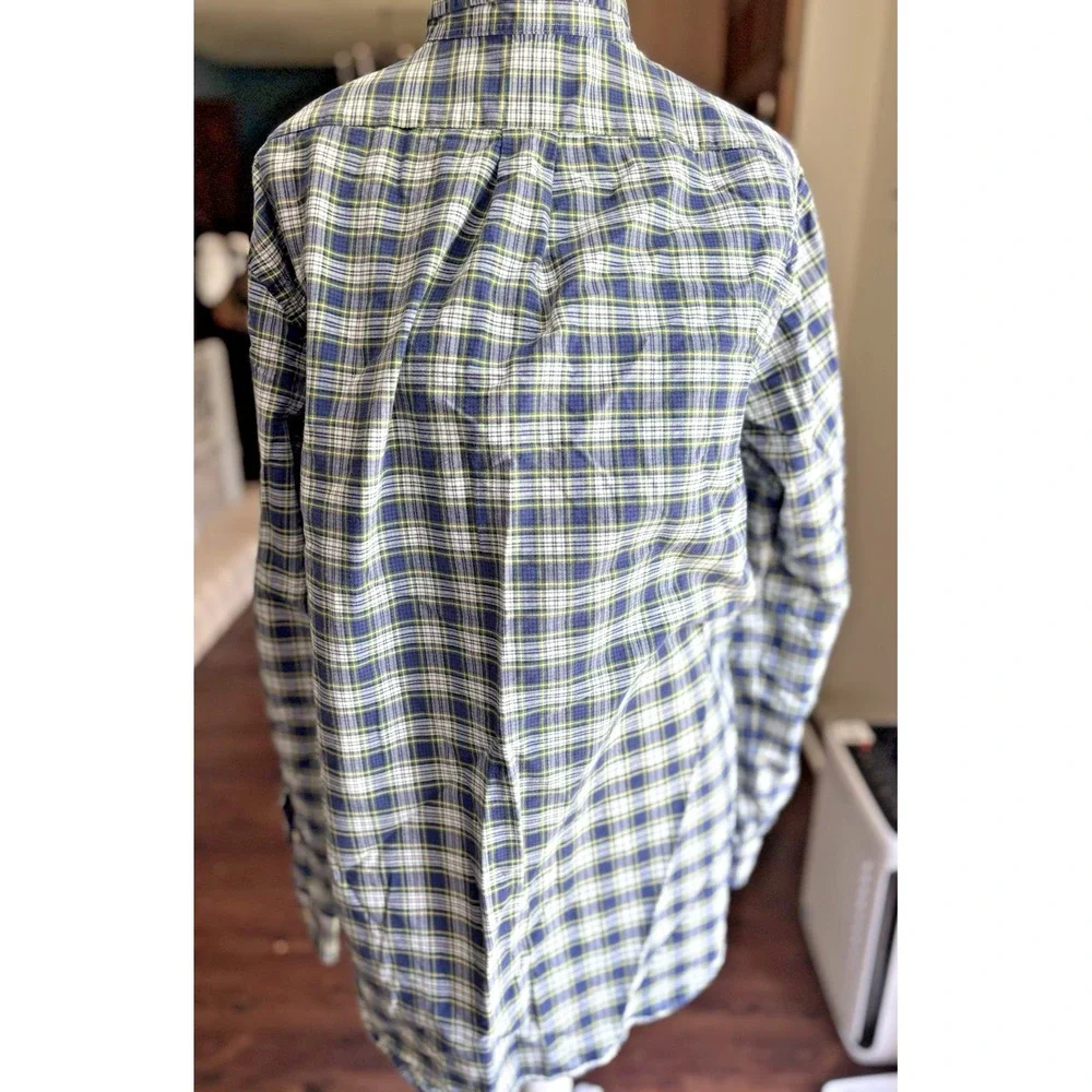 Ralph Lauren Shirt Men L Blue Plaid Long Sleeve Flesh‎ Pony Preppy Classic Fit